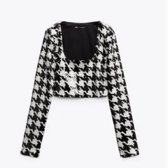 Zara Black and White Houndstooth Crop Top - Picture 2 of 2